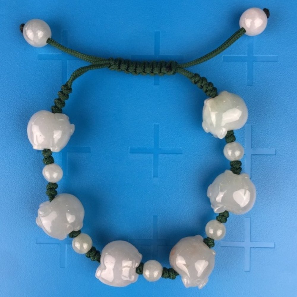 Natural Jade Piggy Charm Bead Adjustable Bracelet